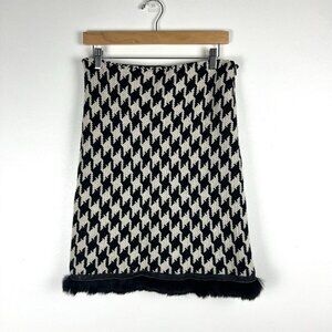 Cynthia Steffe Houndstooth Pencil Skirt Rabbit Fur Leather Hem Retro Sz 6 /8